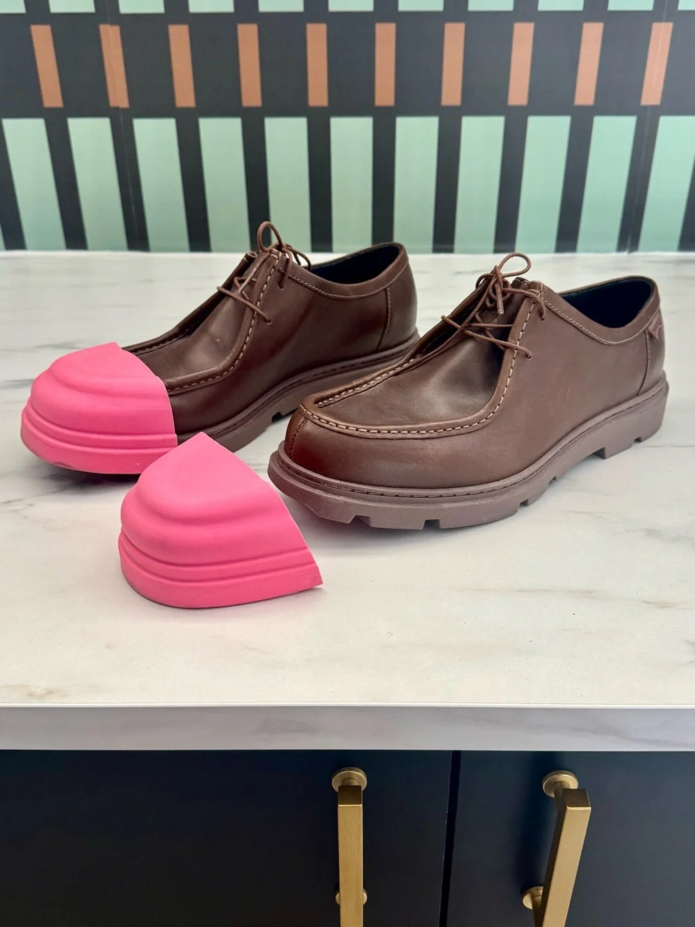 Camper Junction Brown Leather Shoes w/ Pink Removable Rubber Cap Toe – Size 10.5